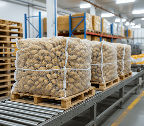 Aardappelhandel Verbeek Tiel: big bags met aardappelen in de opslaghal